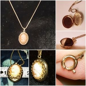 VINTAGE 12KGF Carved Shell Cameo Locket Necklace Pendant